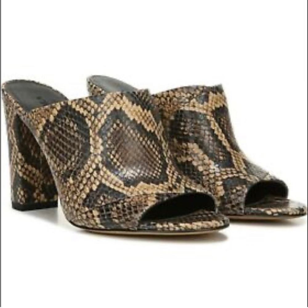 Vince Heath block-heeled open-toed mule in Senegal snake print